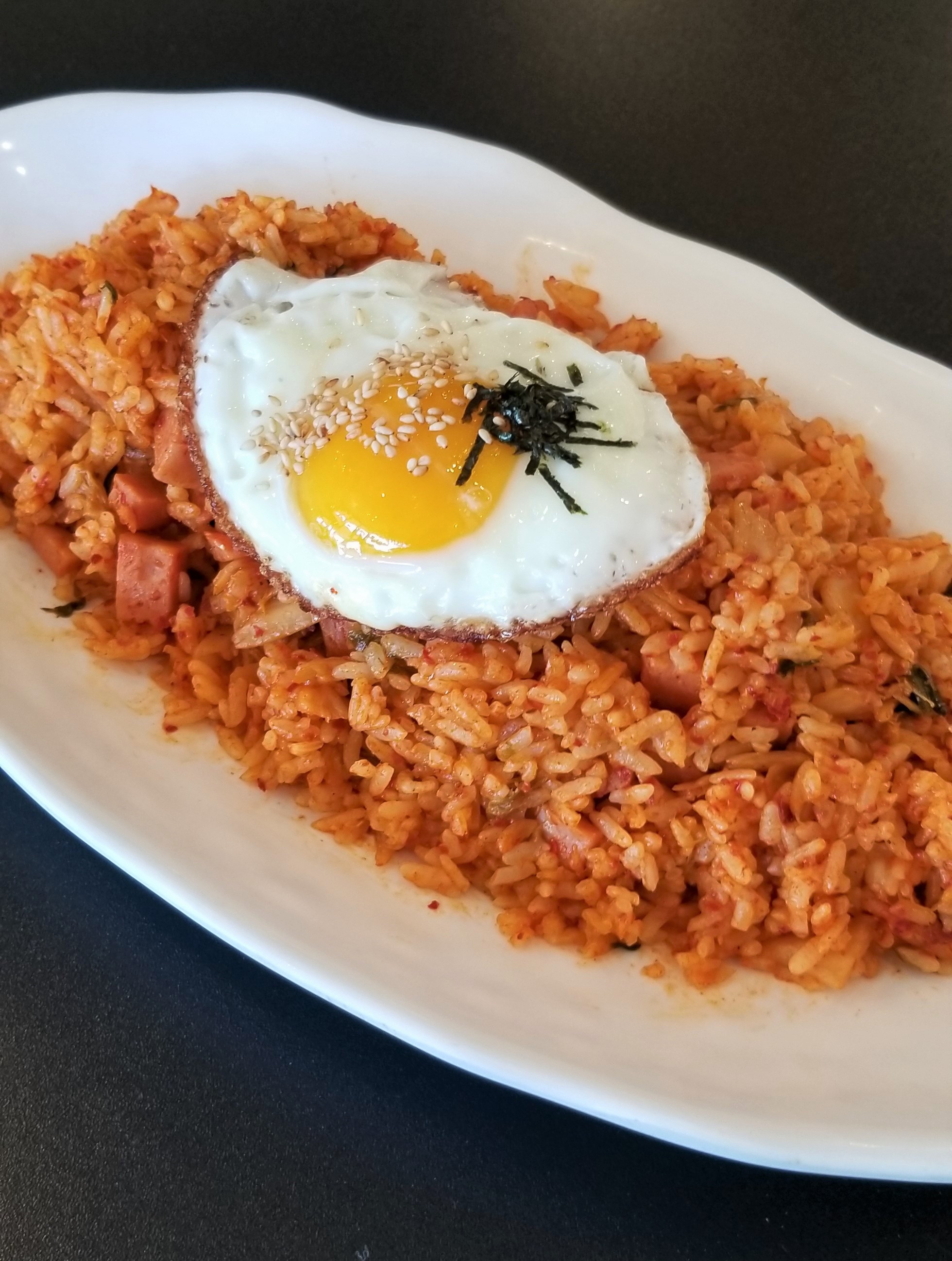 Order N8. 김치 볶음밥 Kimchi Fried Rice with Spam food online from San Maru store, Champaign on bringmethat.com