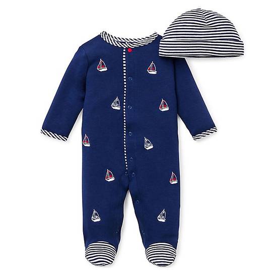 Order Little Me® Preemie 2-Piece Sailboats Footie and Hat Set in Navy food online from Bed Bath & Beyond store, Lancaster on bringmethat.com