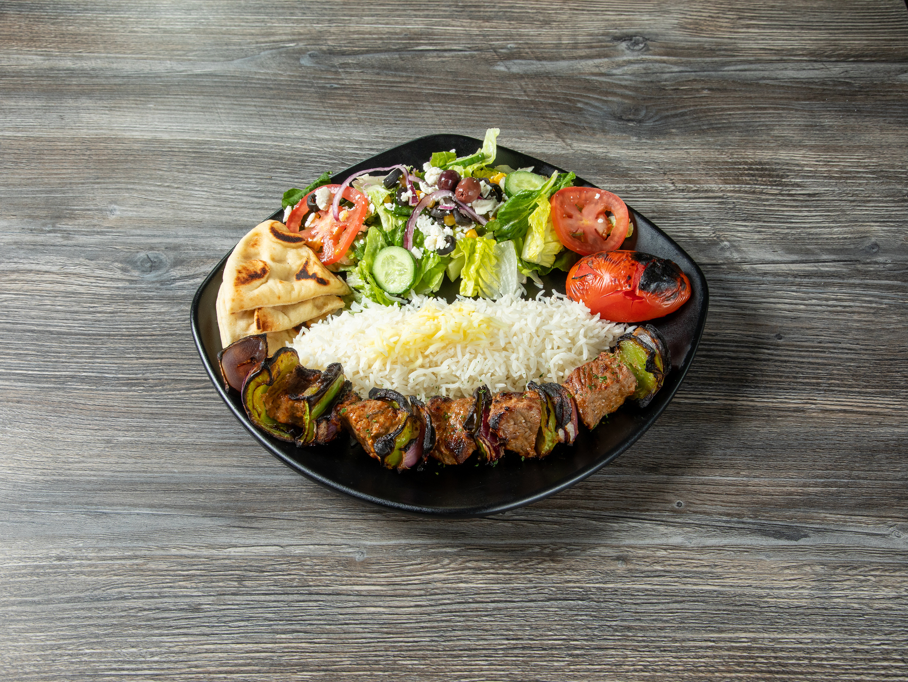 Order Beef filet Shish Kabob Plate - 1 skewer food online from Kabob Cafe store, Foothill Ranch on bringmethat.com
