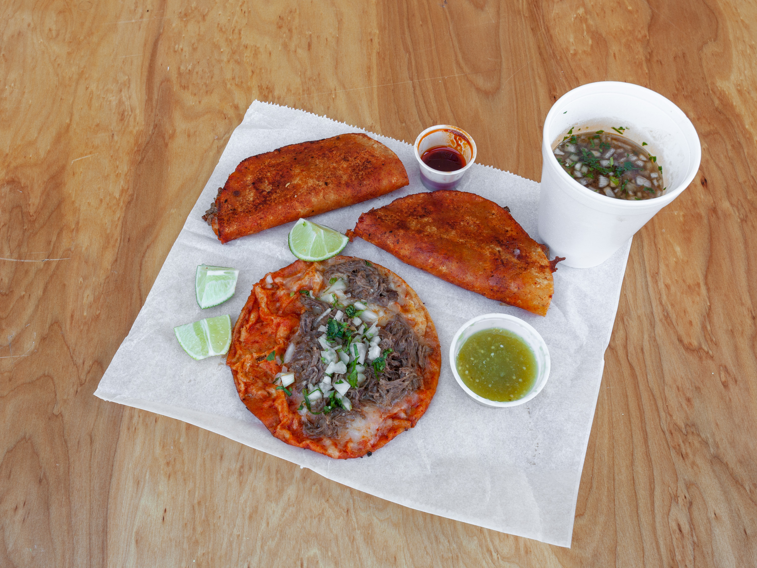 Order 3 Quesa Birrias and Consome Combo food online from Tacos El Diablo store, Fort Collins on bringmethat.com