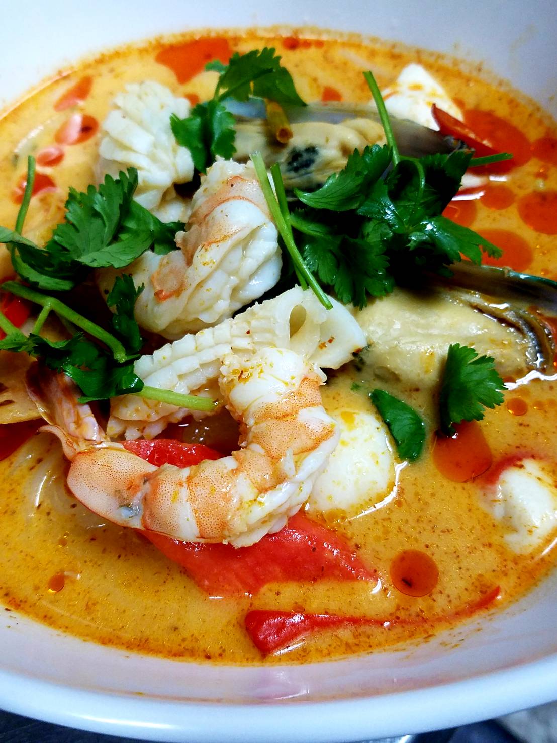 Order 13. Seafood Tom Kha food online from Sizzling Wok store, Long Beach on bringmethat.com