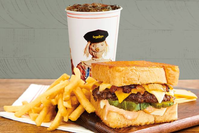 Order Cheesy Lover’s Burger Melt - Single Combo food online from Farmer Boys store, Victorville on bringmethat.com
