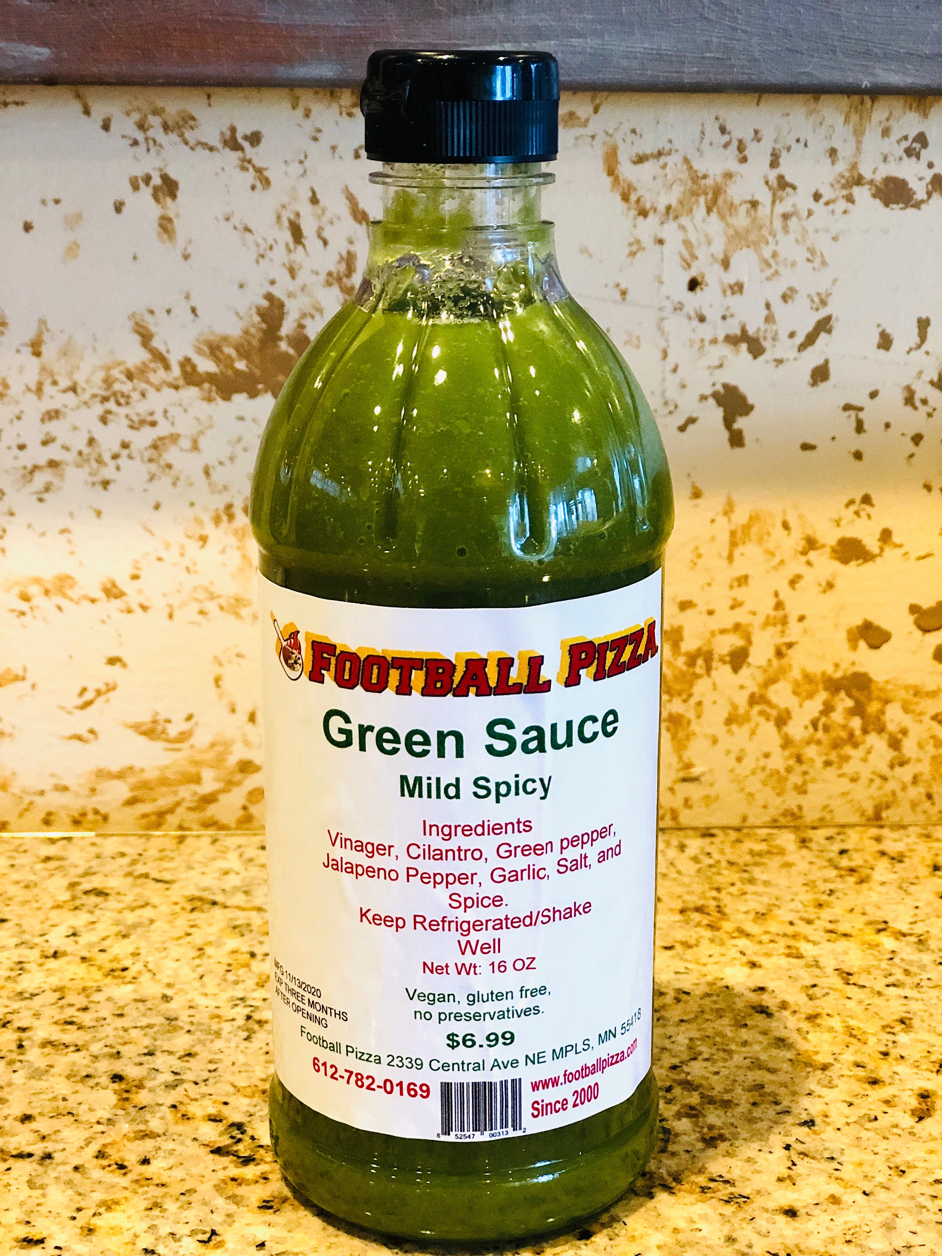 Order Green Sauce Bottle - Extra food online from Football Pizza store, Minneapolis on bringmethat.com