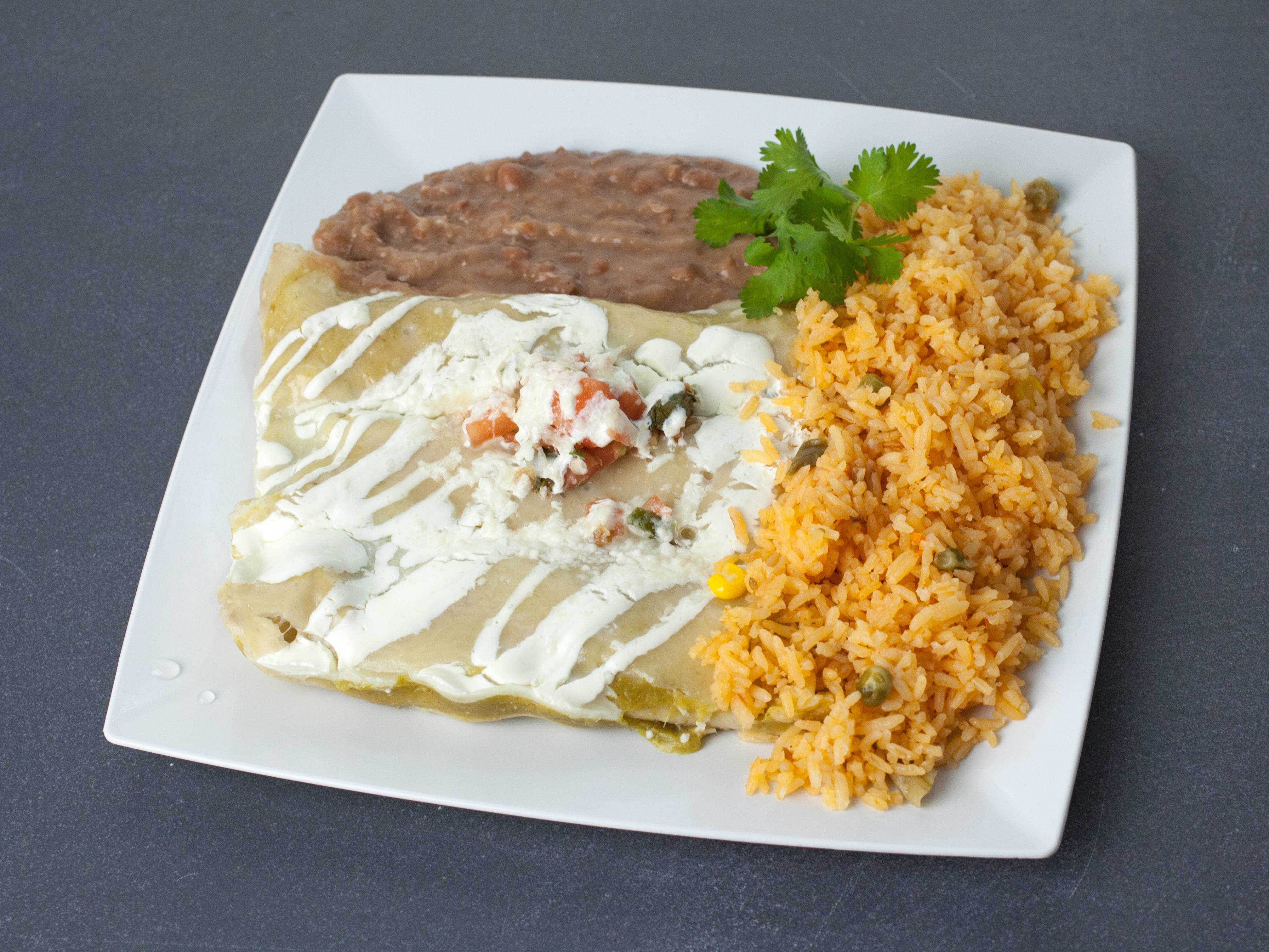 Order Enchiladas Suizas food online from The Haab Mexican Cafe store, Woodside on bringmethat.com