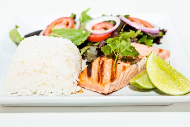 Order Grilled Filet Salmon Steam Rice food online from Pho-Licious store, Arcadia on bringmethat.com