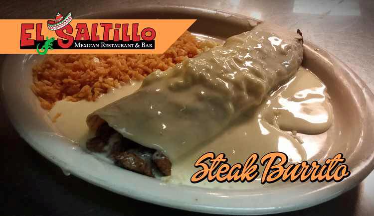 Order 21. Steak Burrito food online from El Saltillo store, Biloxi on bringmethat.com