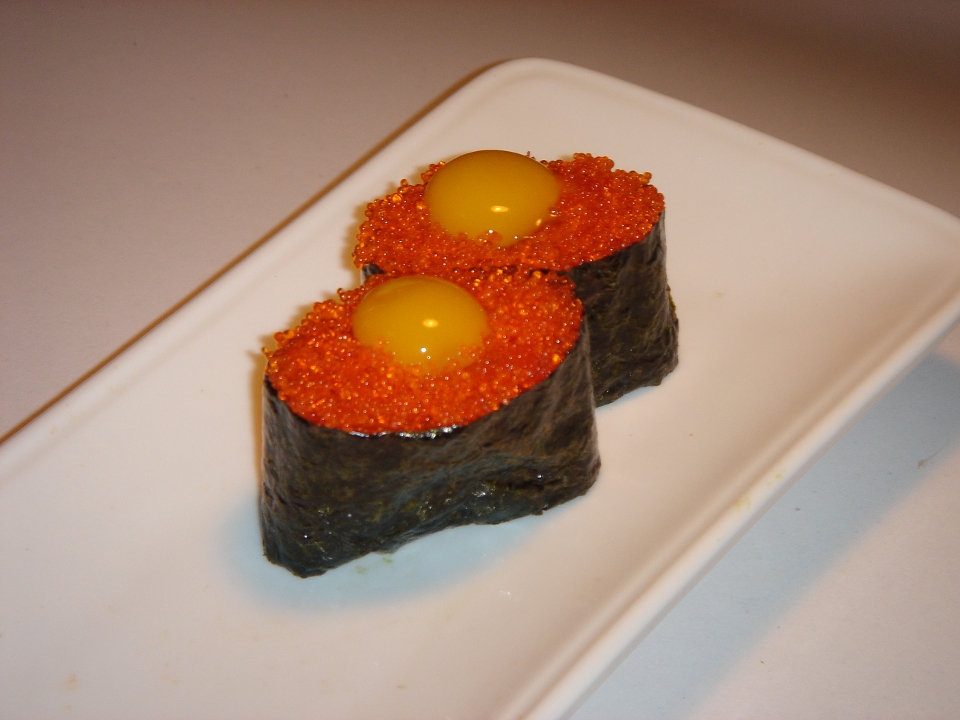 Order Flying-Fish Roe W/ Quail Egg food online from Genki Ya Organic Sushi store, Boston on bringmethat.com