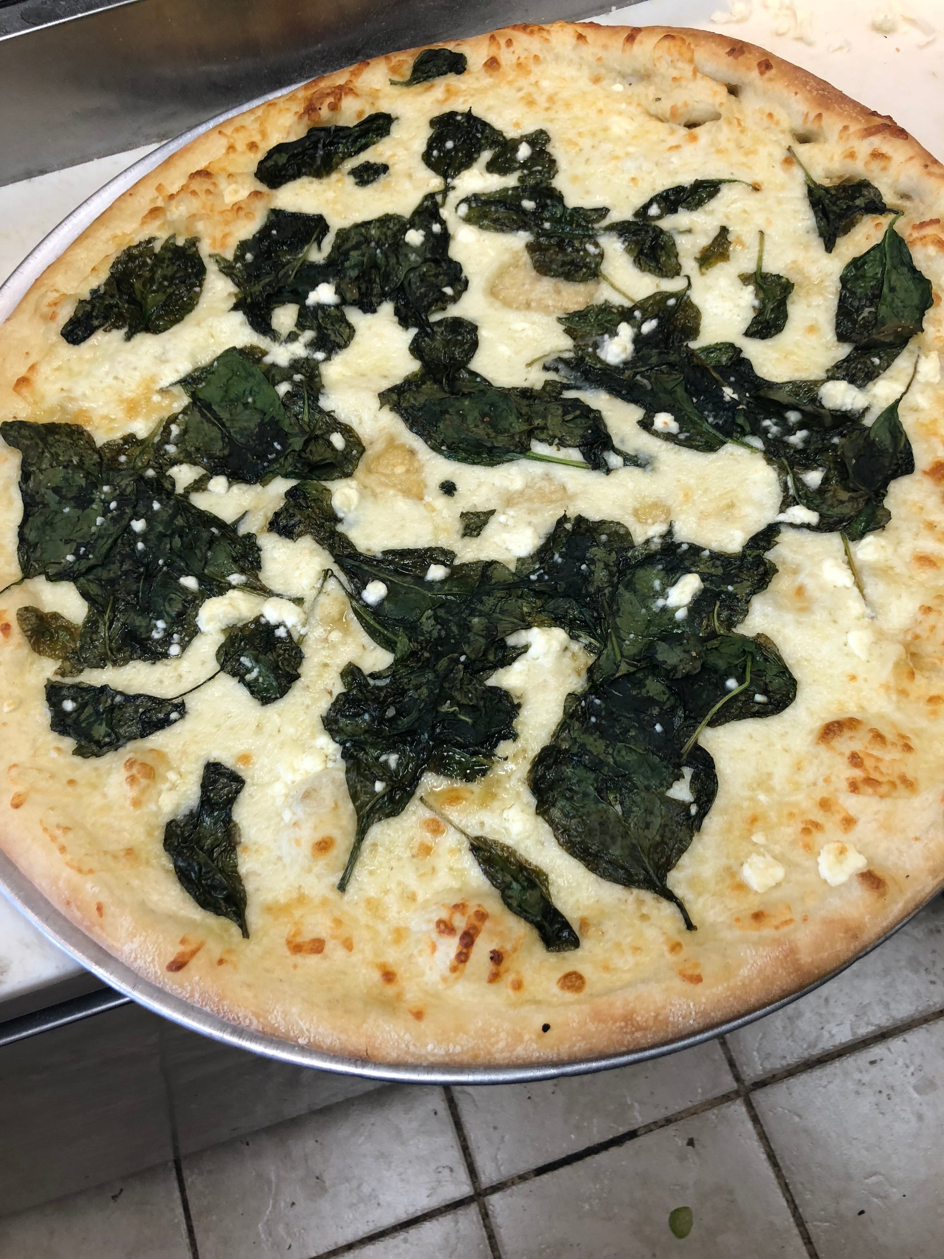 Order Spinach & Feta Pizza - Medium 14'' food online from North Myrtle Beach store, North Myrtle Beach on bringmethat.com