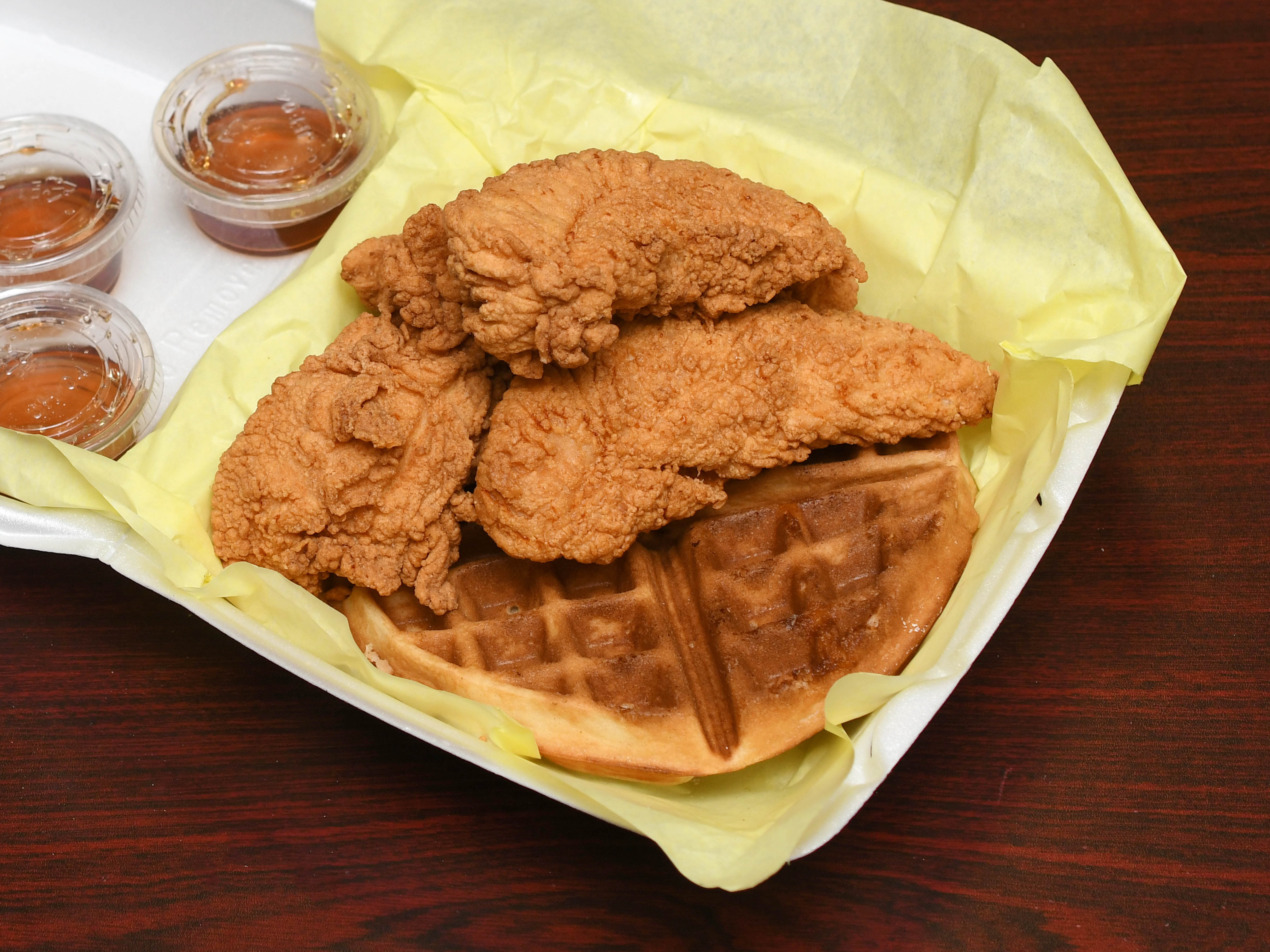 Order 3 Piece Chicken Tenders and Waffle food online from Ray's Chicken & Fish Mart store, Stockton on bringmethat.com