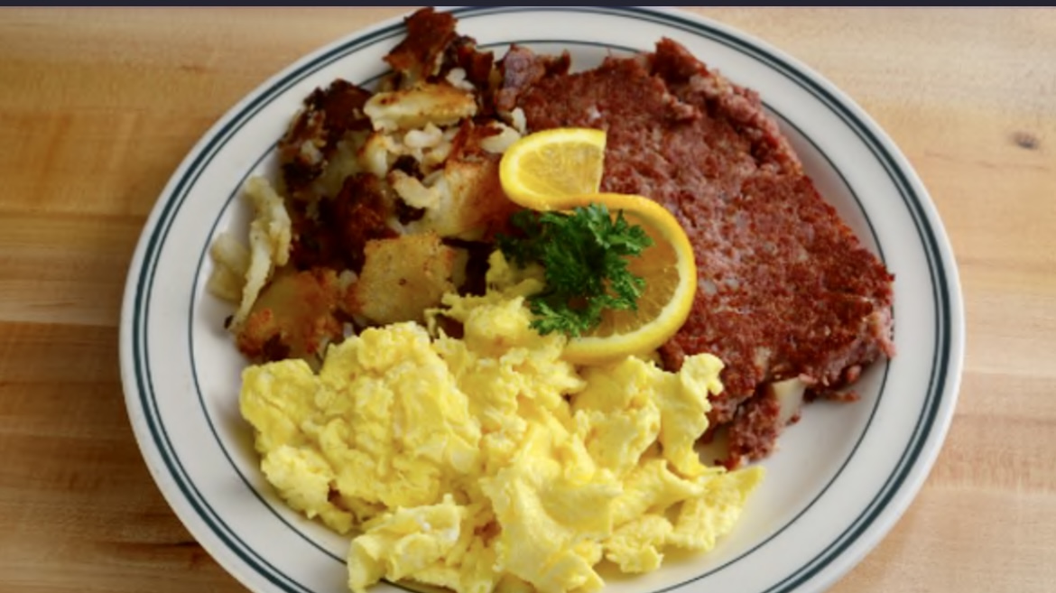 Order Corned Beef Hash and Eggs Any Style food online from Famous Labels Deli store, Los Angeles on bringmethat.com