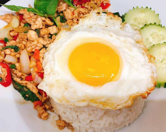 Order Spicy Basil with Rice & Egg food online from Red Chicken store, San Gabriel on bringmethat.com