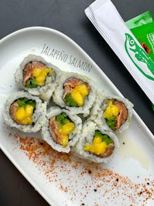 Order Jalapeño Salmon Roll  food online from Asuka Sushi Japanese Cuisine store, Mt Laurel Township on bringmethat.com