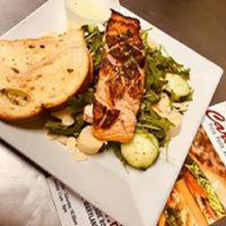 Order Grilled Salmon Salad - Salad food online from Carmelo's Pizza, Pasta, Subs & More!! store, Linthicum Heights on bringmethat.com