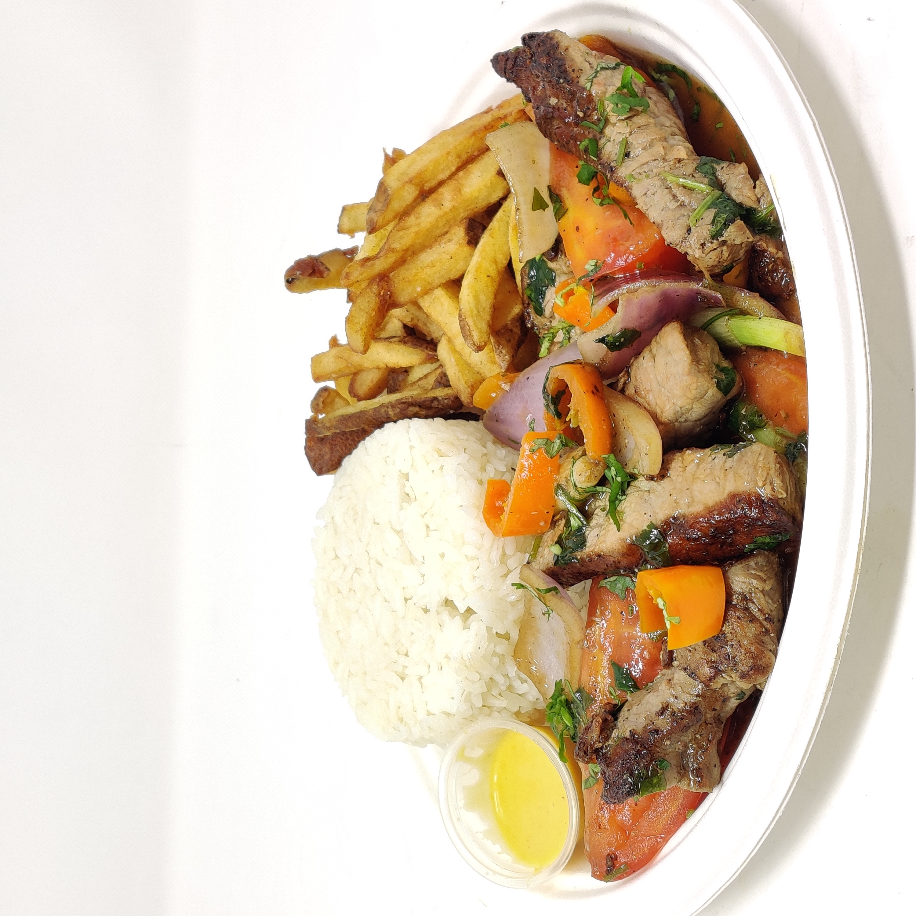Order SAUTEED BEEF AND FRIES ( LOMO SALTADO) food online from Jora Ceviche Bar store, San Jose on bringmethat.com