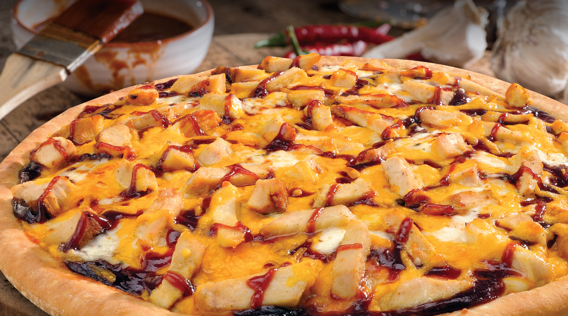 Order BBQ Chicken Specialty Pizza food online from Noble Romans store, Crawfordsville on bringmethat.com