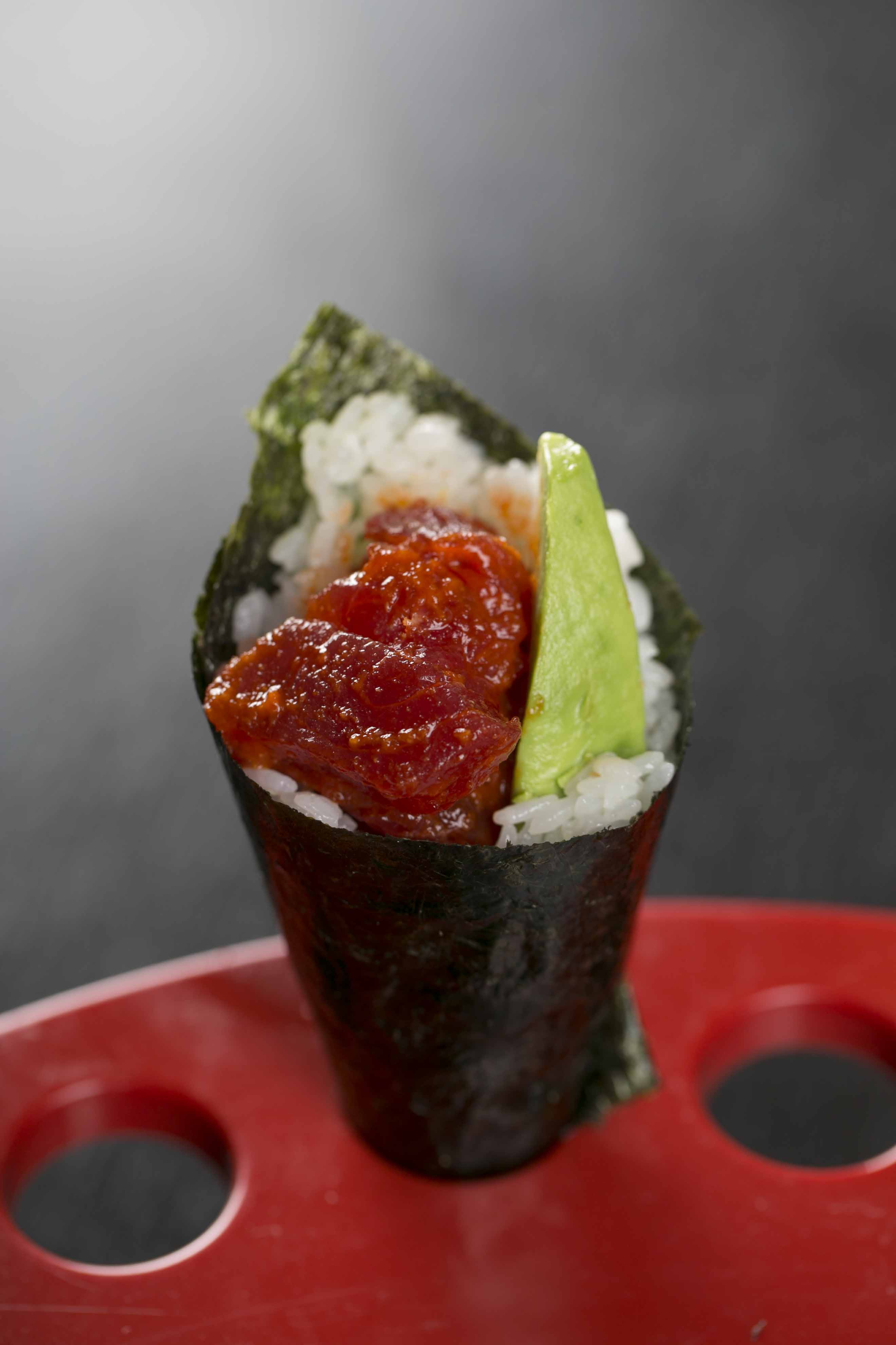 Order H1. Tuna Hand Roll food online from Icho Izakaya Fusion Cuisine store, Temple City on bringmethat.com