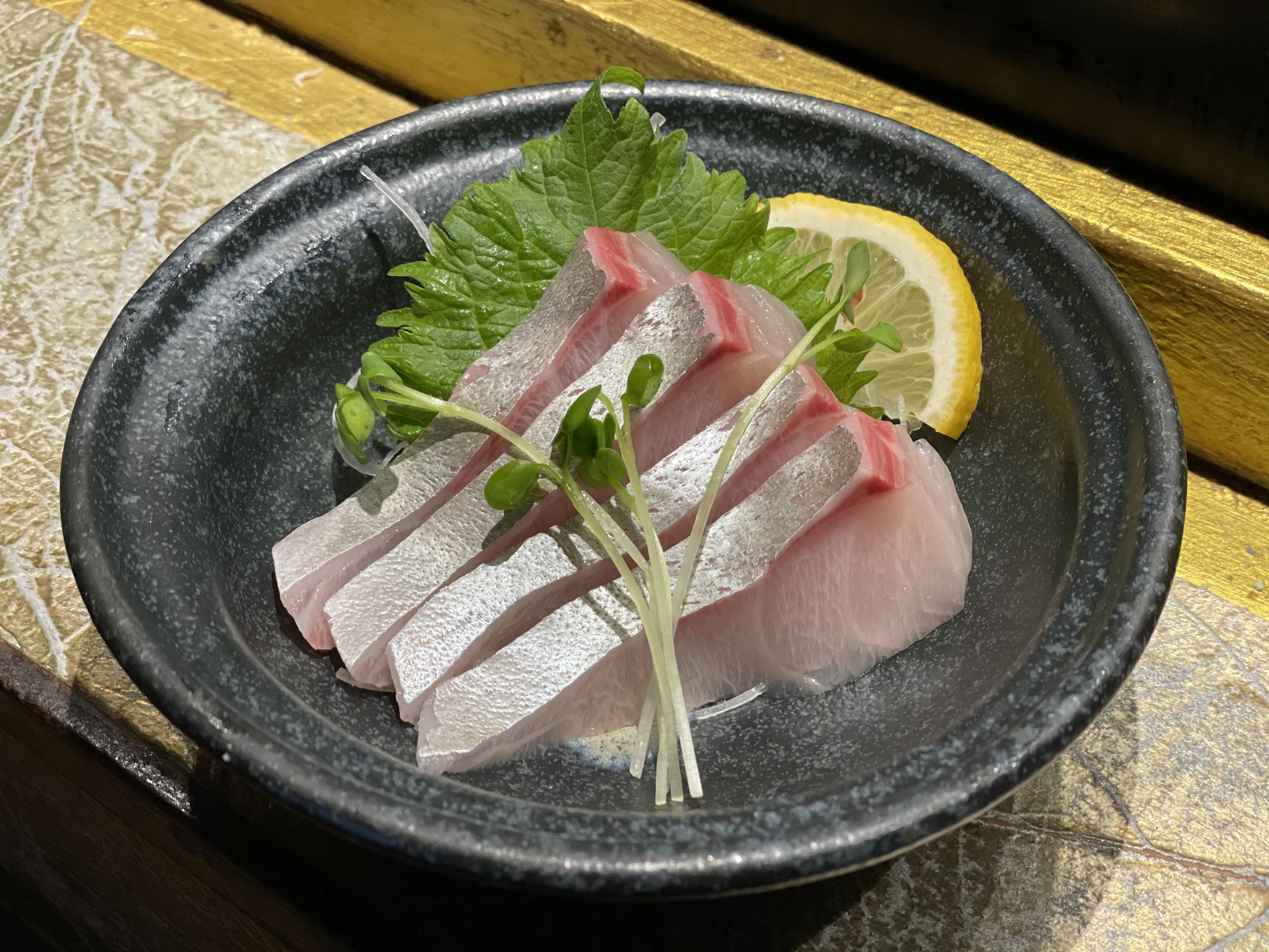 Order Shima Aji Sashimi (4 PCS) - Japan food online from Blue Fin Sushi store, San Francisco on bringmethat.com