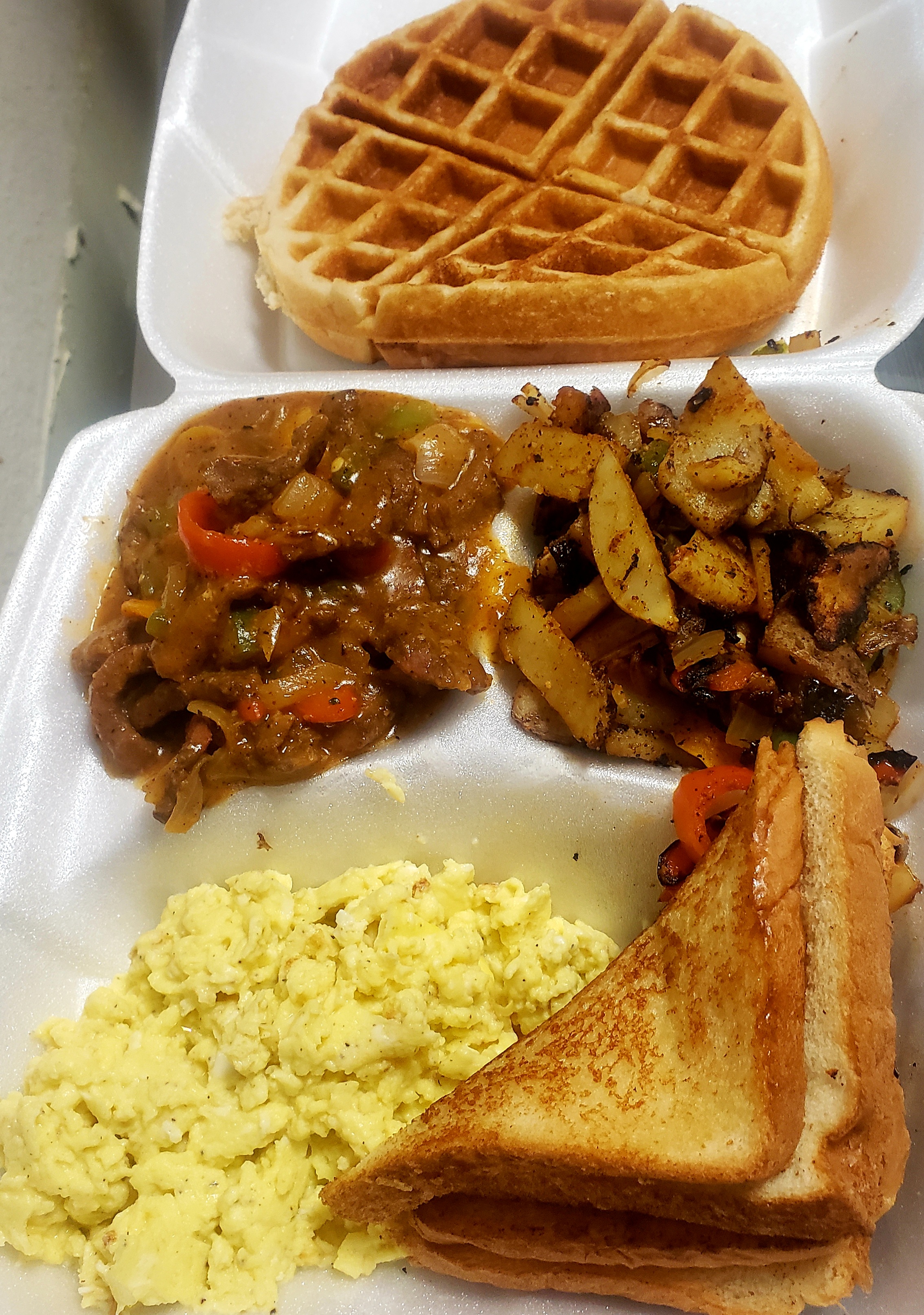 Order Denise's- Peppered Steak, Eggs, Waffle food online from 3d Deli Llc store, Montgomery on bringmethat.com