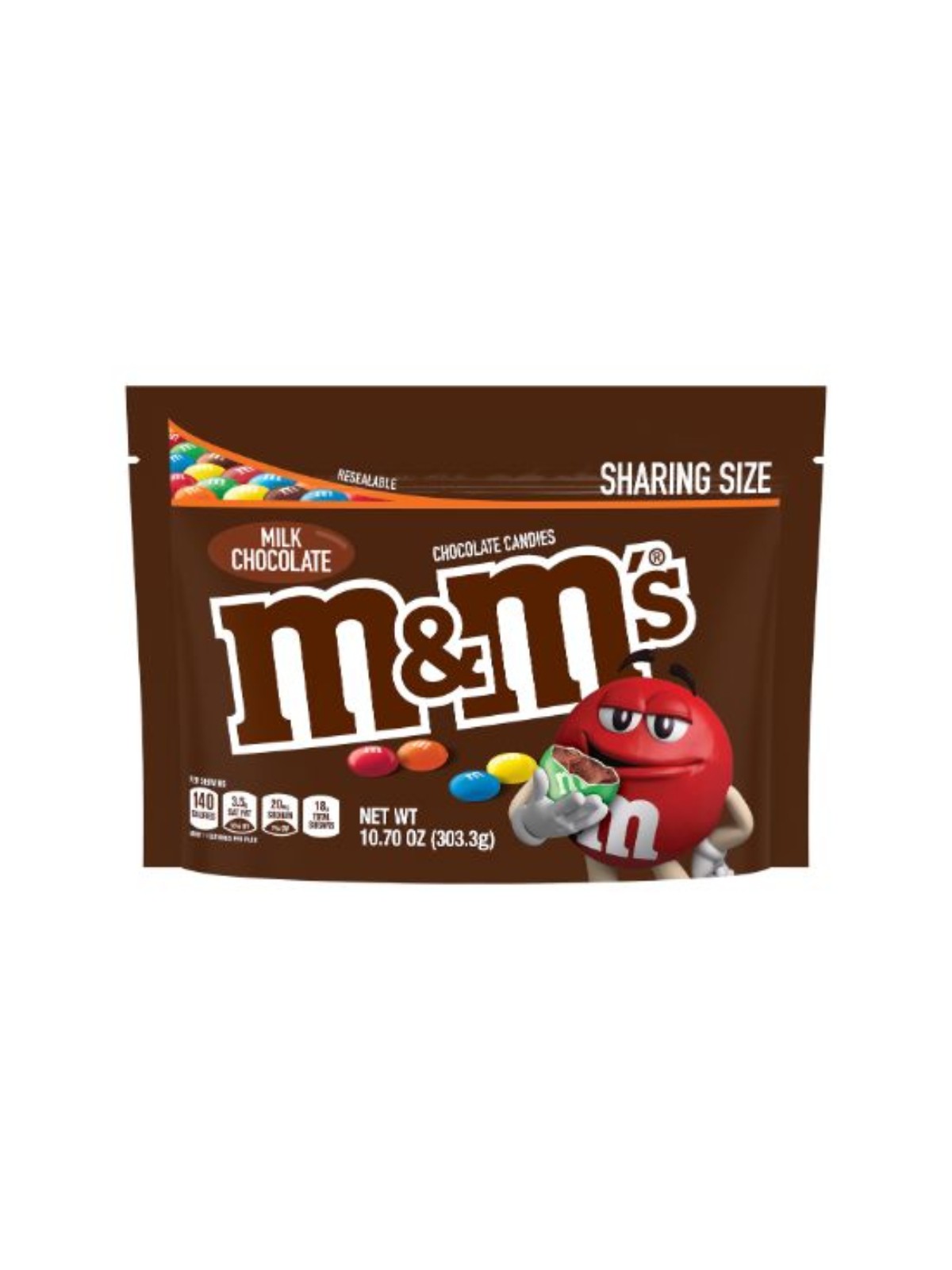 Order M&M's Milk Chocolate Sharing Size (10.7 oz) food online from Stock-Up Mart store, Houston on bringmethat.com