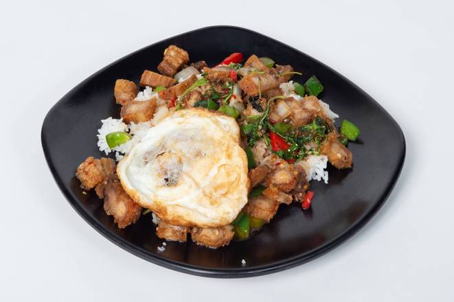 Order Thai Basil Pork or Chicken (Pad Kra Pao) food online from Panang South Okc store, Oklahoma City on bringmethat.com
