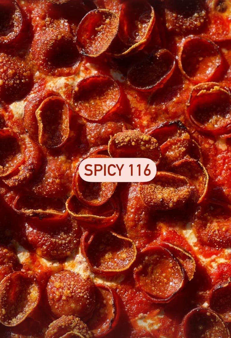 Order Sicilian Spicy 116th Pizza - 12''x18'' (8 Slices) food online from Pizza D'amore store, Rockaway Park on bringmethat.com