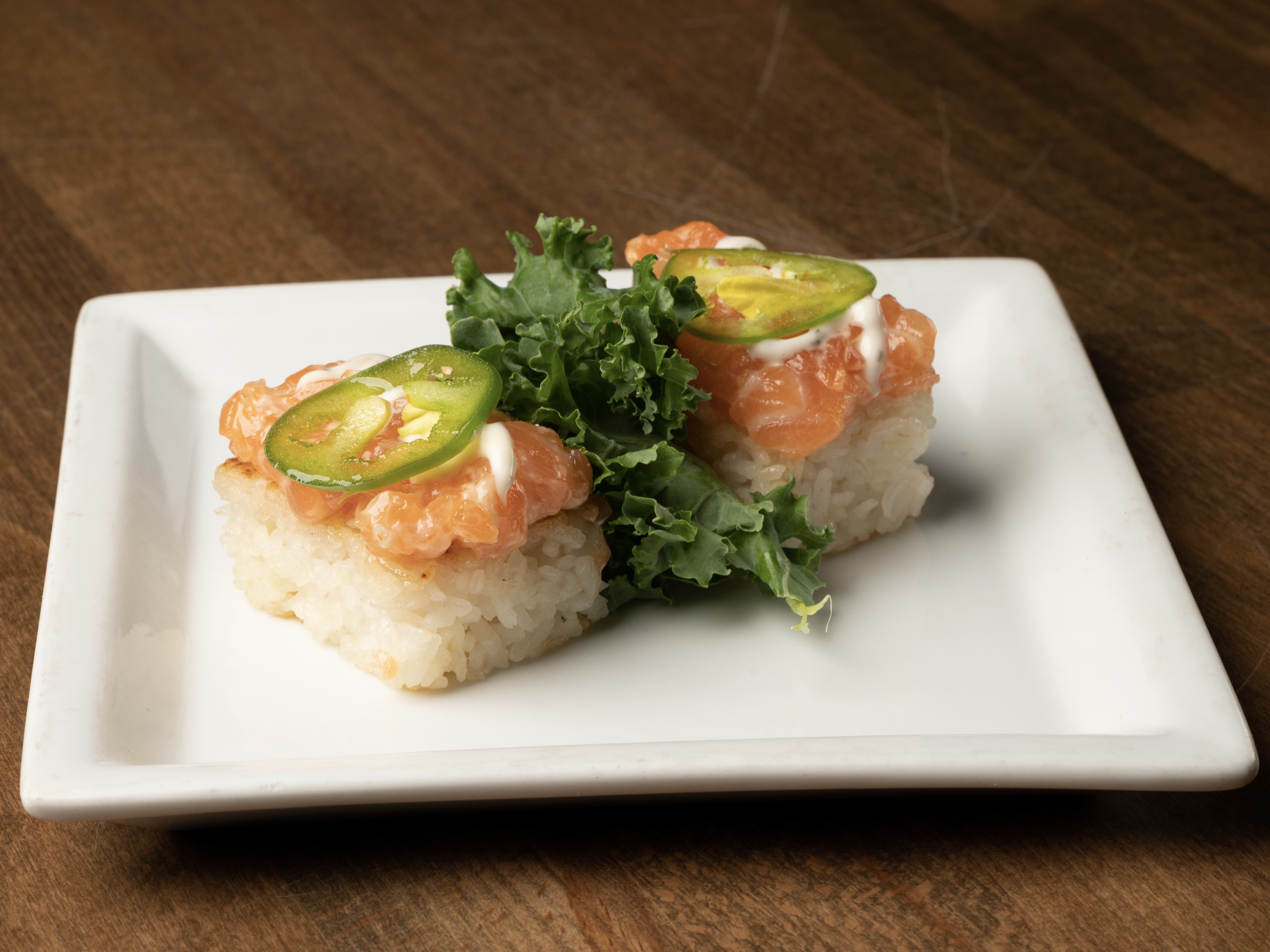 Order Spicy Salmon Crispy Rice Sushi food online from Zeppin Sushi store, Los Angeles on bringmethat.com