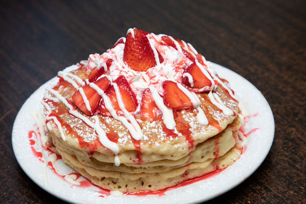Order Strawberry Pancakes food online from Manuel Burger store, Los Angeles on bringmethat.com
