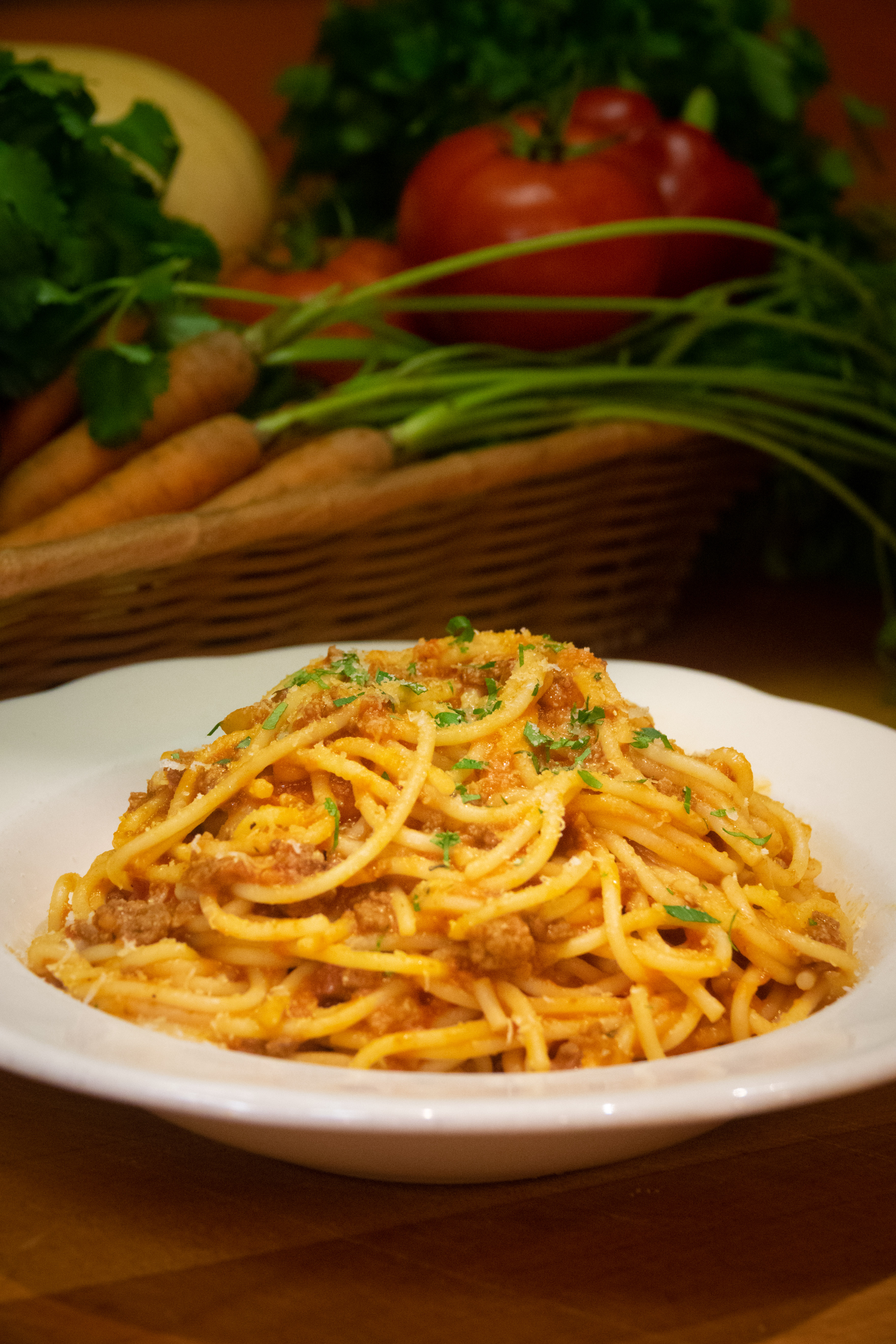 Order 9. Spaghettini (w. Meat sauce or Meatballs) food online from Pomodoro store, New York on bringmethat.com