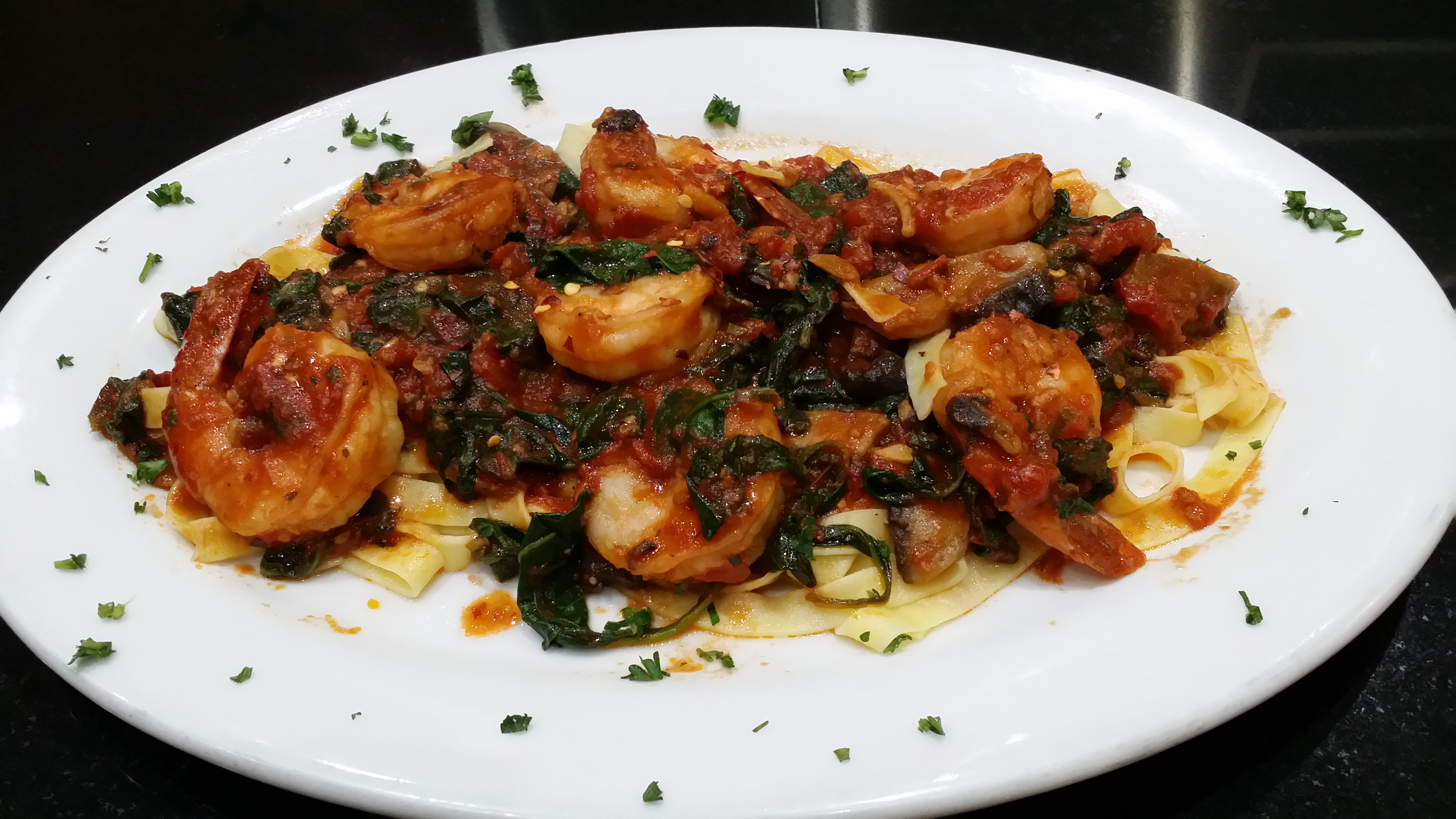 Order Shrimp Costa Verde over Fettuccine Dinner food online from Pasta On Time store, Levittown on bringmethat.com