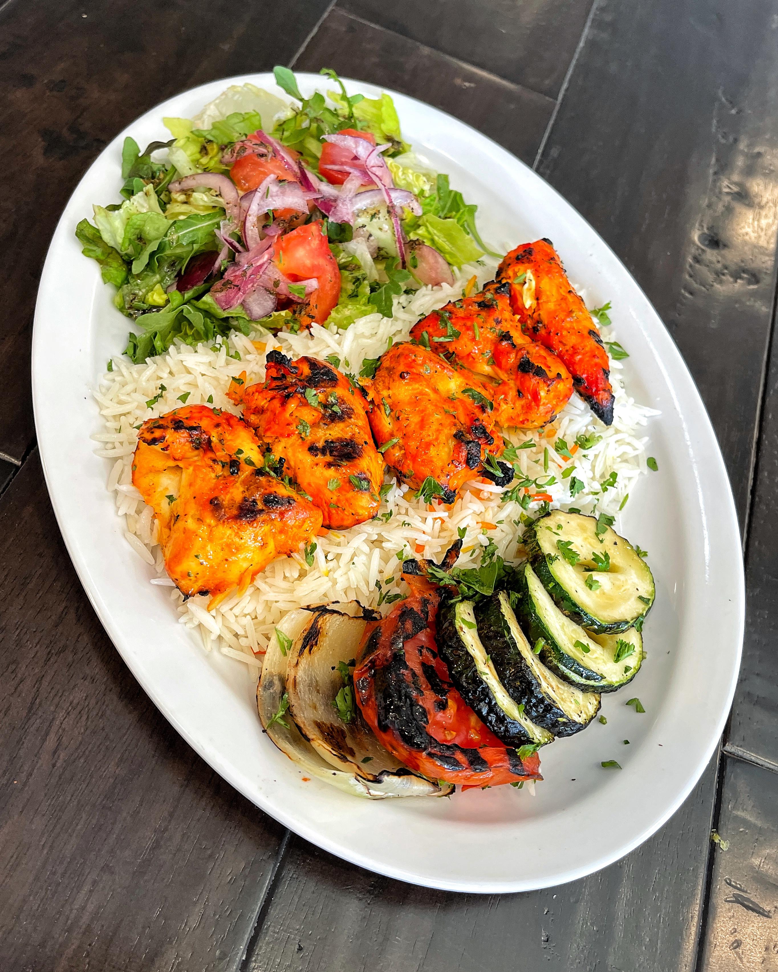 Order Chicken Kabob Plate food online from Off The Boat Fish Grill store, Placentia on bringmethat.com