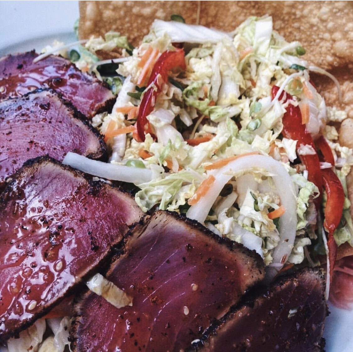 Order Seared Blackened Ahi with Napa Slaw food online from Marmalade Cafe store, Sherman Oaks on bringmethat.com