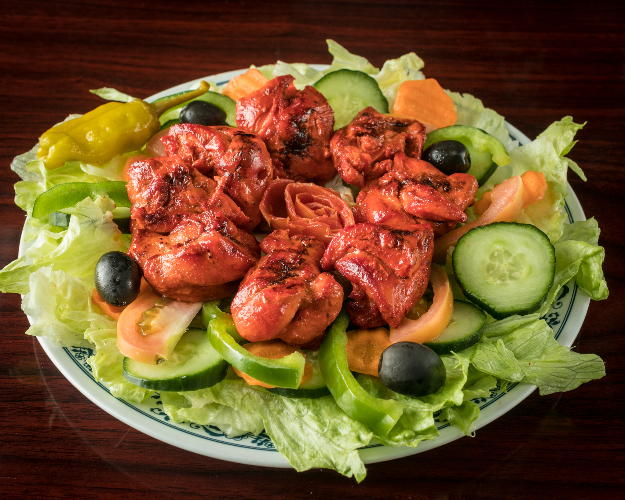 Order Garden Salad with Chicken Tikka Kebab food online from Peshawri Kebab store, Waltham on bringmethat.com
