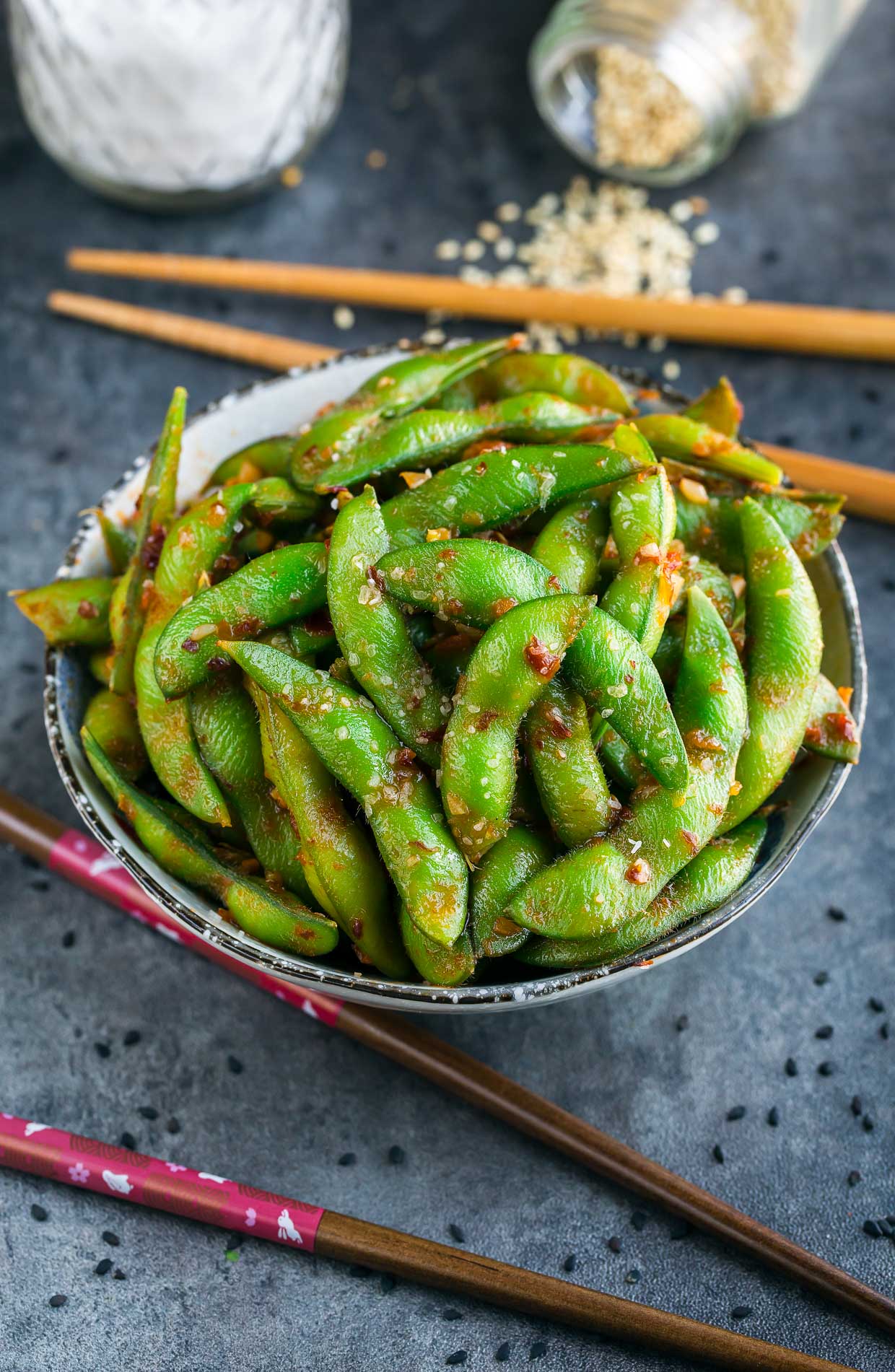 Order Spicy Garlic Edamame food online from Kome Sushi And Fusion Restaurant store, Garden Grove on bringmethat.com