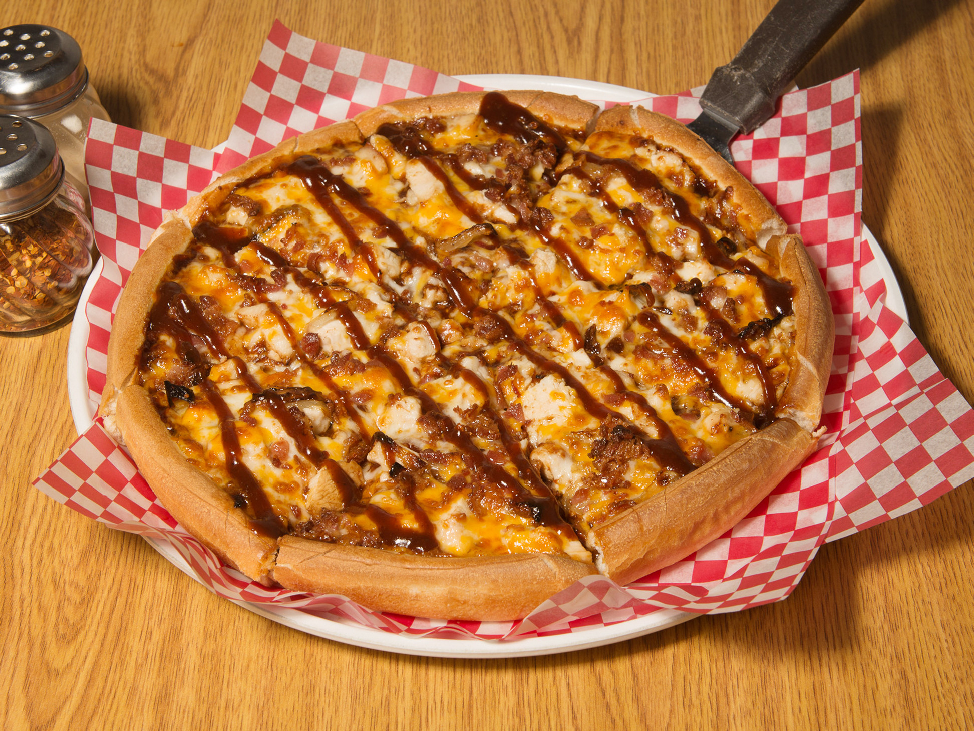 Order BBQ Chicken Specialty Pie food online from Godfather Pizza store, Pekin on bringmethat.com