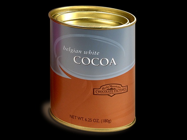 Order Belgian White Cocoa Tin food online from Rocky Mountain Chocolate Factory store, Salt Lake City on bringmethat.com