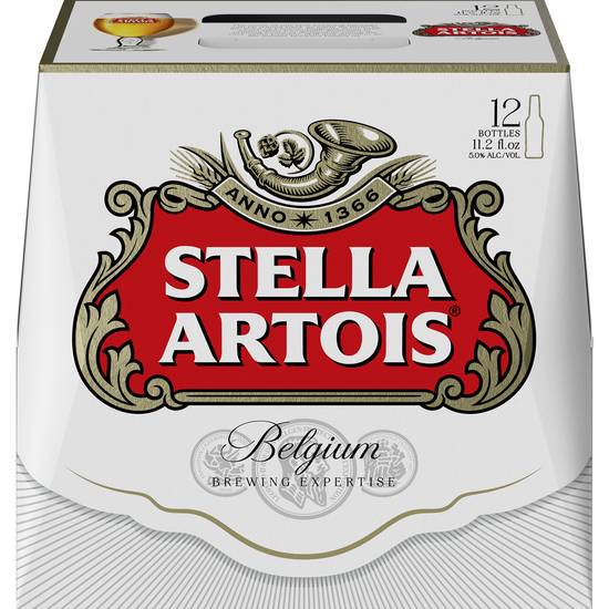 Order Stella Artois, 12pk-12oz bottle beer (5.2% ABV) food online from Clairemont Liquor store, San Diego on bringmethat.com