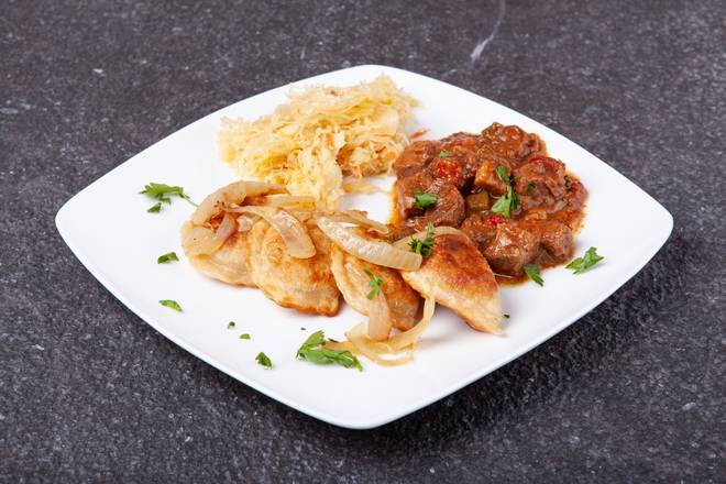 Order Beef Goulash with 5 Pierogies food online from Pierogies Factory store, Littleton on bringmethat.com