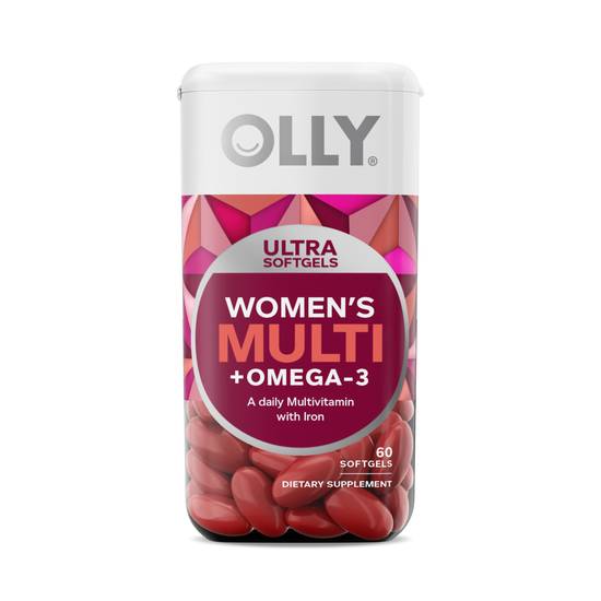 Order OLLY Women's Multi Plus Omega -3 Softgels A Daily Multivitamins with Iron (60 ct) food online from Rite Aid store, Palm Desert on bringmethat.com