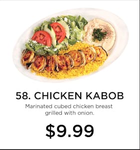 Order 58. Chicken Kabob food online from Mystic Grill store, La Mesa on bringmethat.com