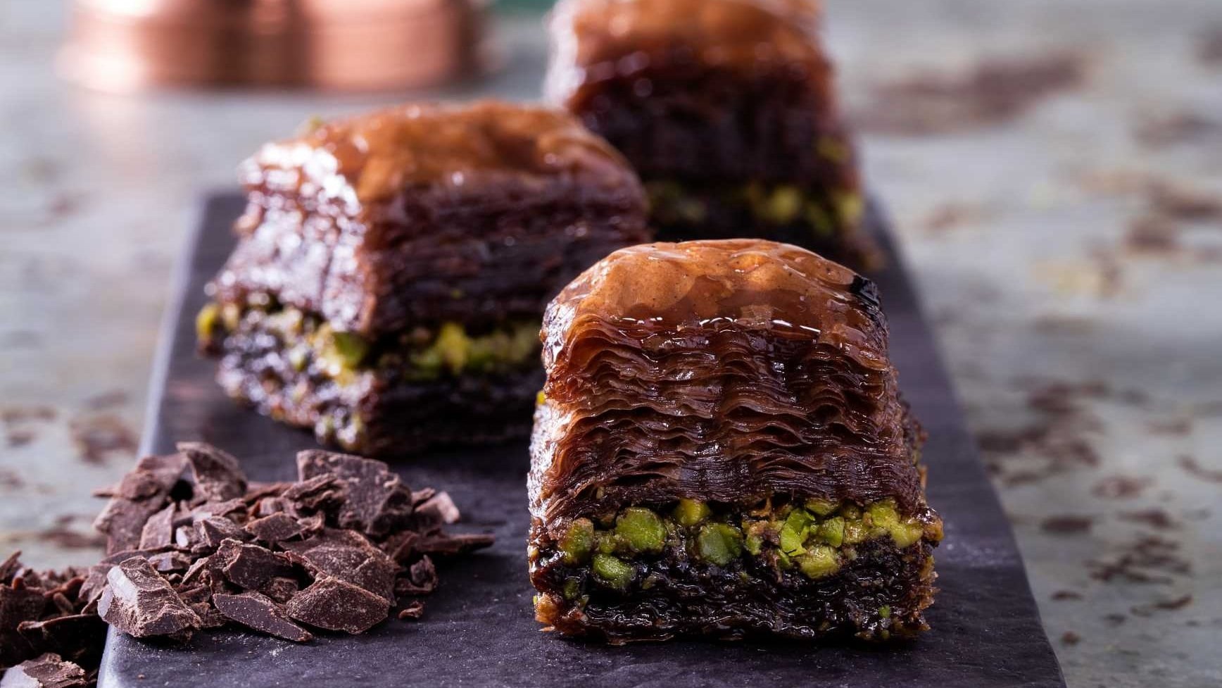 Order Baklava Chocolate  Pistachio food online from Istanbul Grill store, San Francisco on bringmethat.com