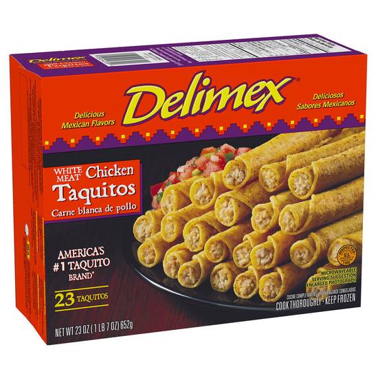 Order Delimex Frozen White Meat Chicken Corn Taquitos 23ct 23oz food online from Everyday Needs by Gopuff store, Pittsburgh on bringmethat.com