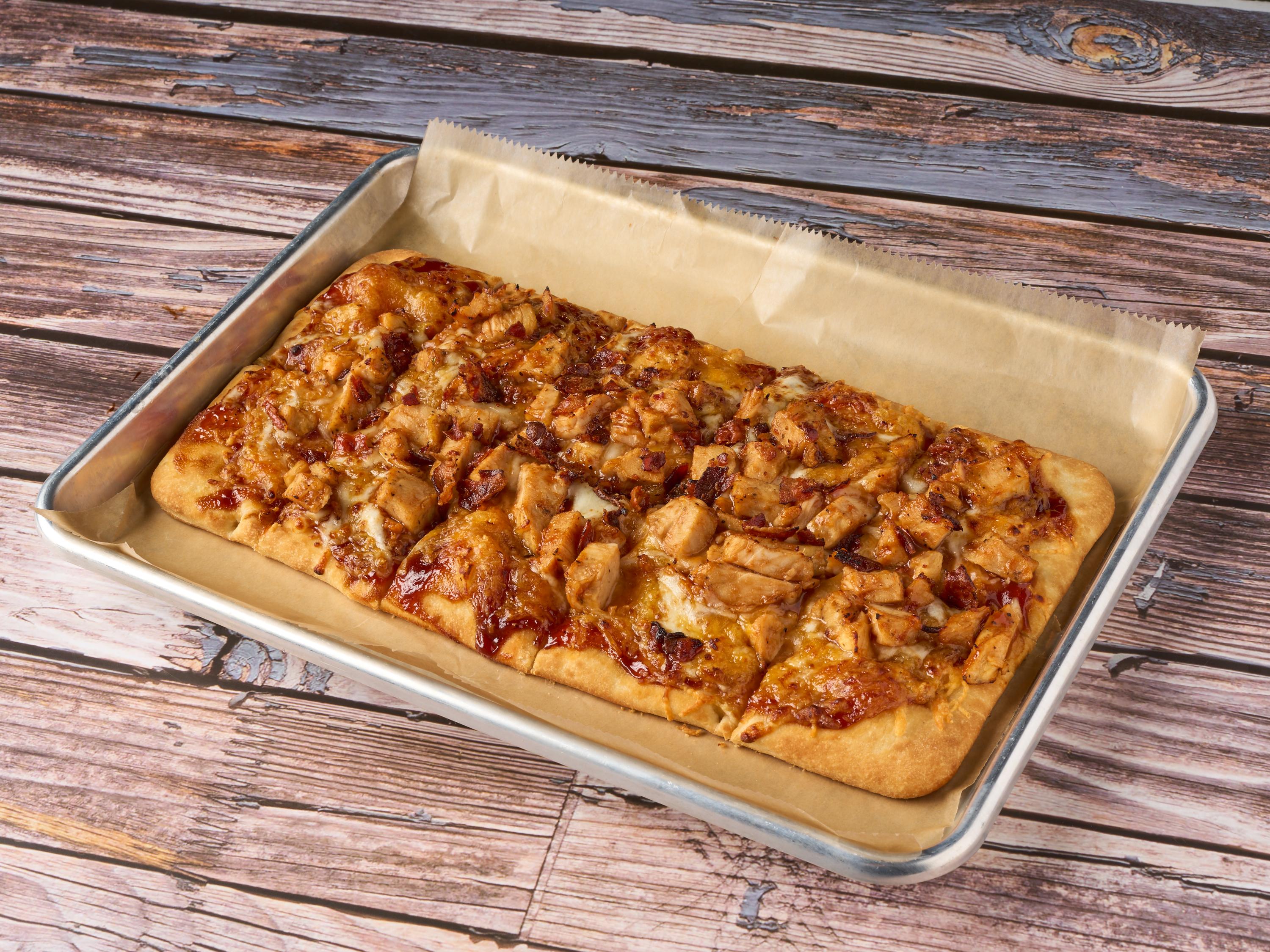 Order BBQ Chicken and Bacon Flatbread food online from Gone Axe Throwing store, Peoria on bringmethat.com