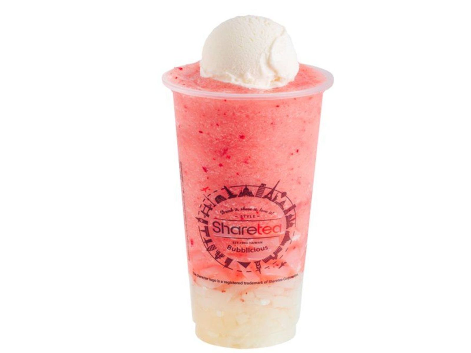 Order Strawberry Ice Blended with Lychee Jelly and Ice Cream food online from Sharetea store, Fremont on bringmethat.com