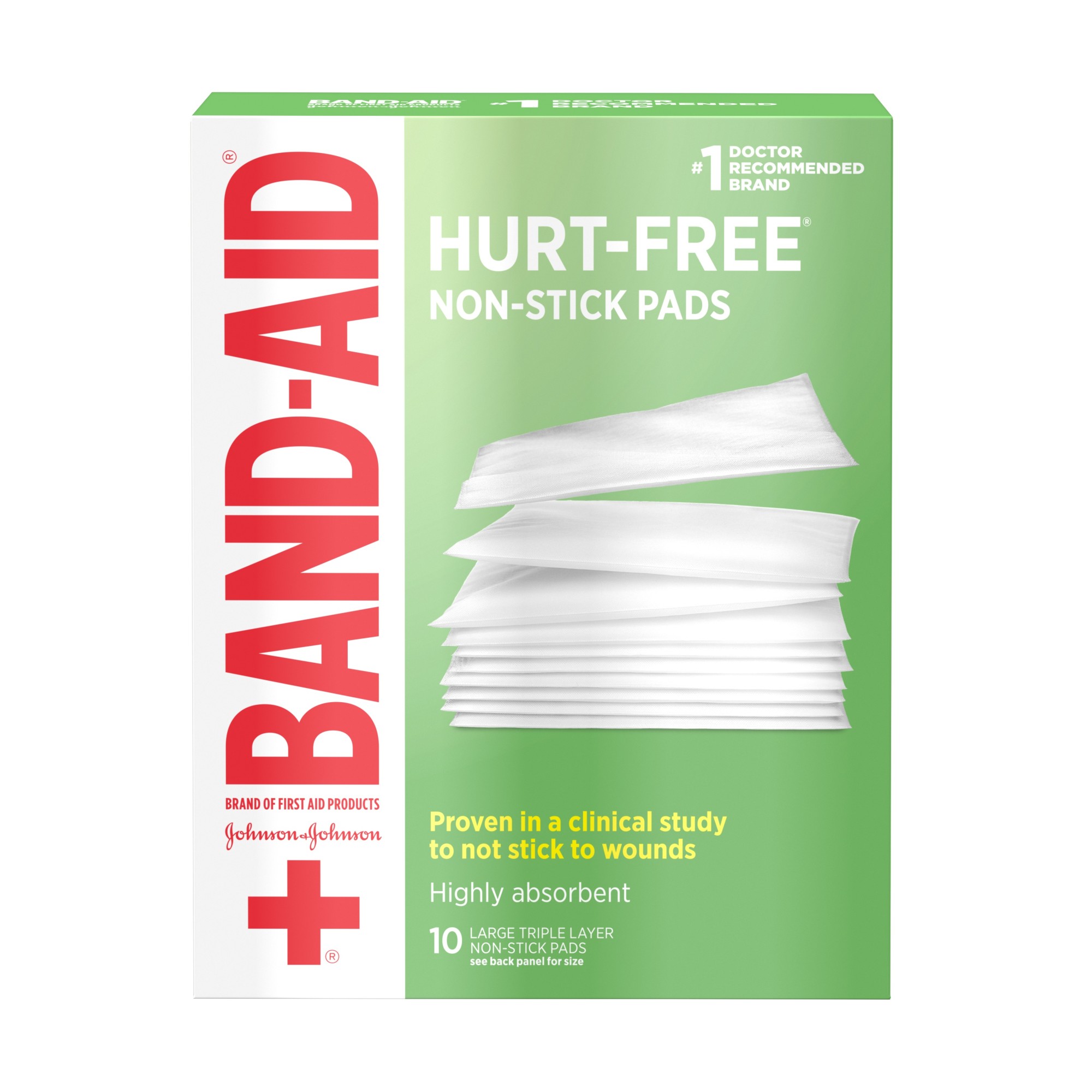 Order Band-Aid Brand Hurt-Free Non-Stick Pads, Large, 3 in x 4 in - 10 ct food online from Bartell store, Edmonds on bringmethat.com