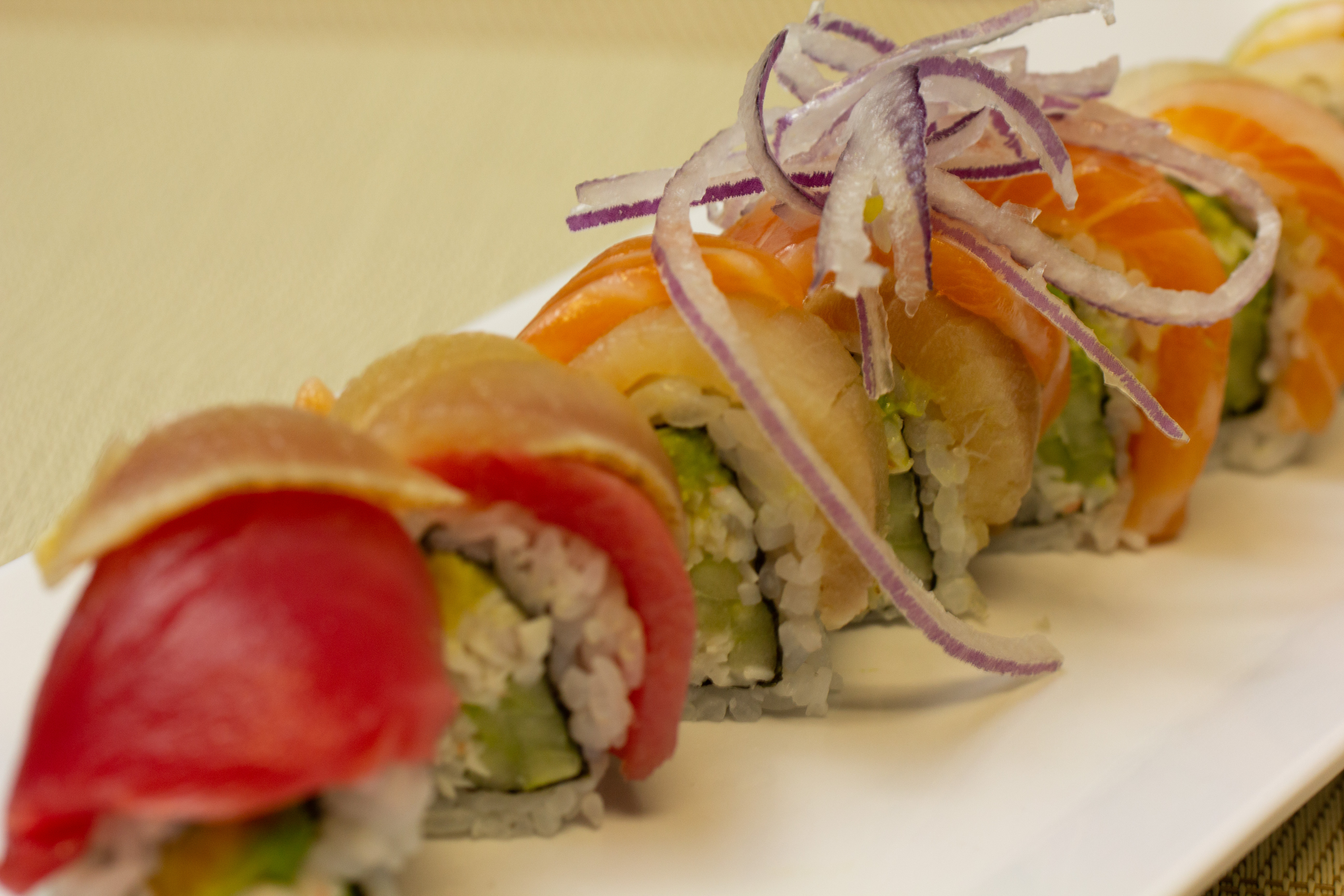 Order F1. Rainbow Roll food online from Poke Sushi store, Orange on bringmethat.com