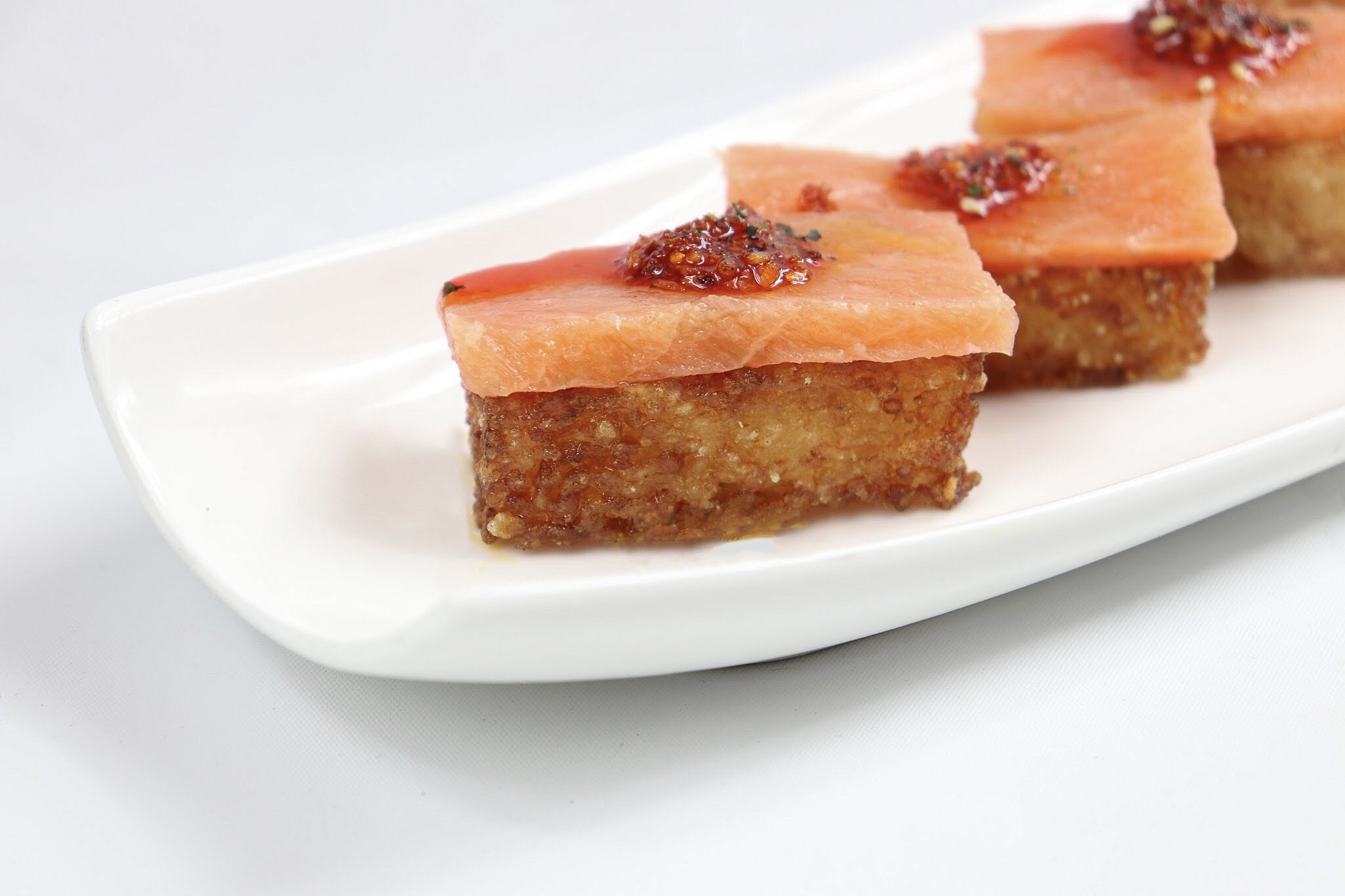 Order Crispy Rice with Salmon food online from Lucky cat store, New York on bringmethat.com