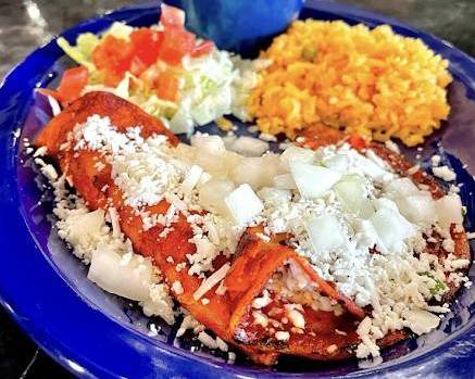 Order Ancho Enchiladas (2 pcs) food online from Los Pinchis Tacos Mexican Cuisine store, Killeen on bringmethat.com