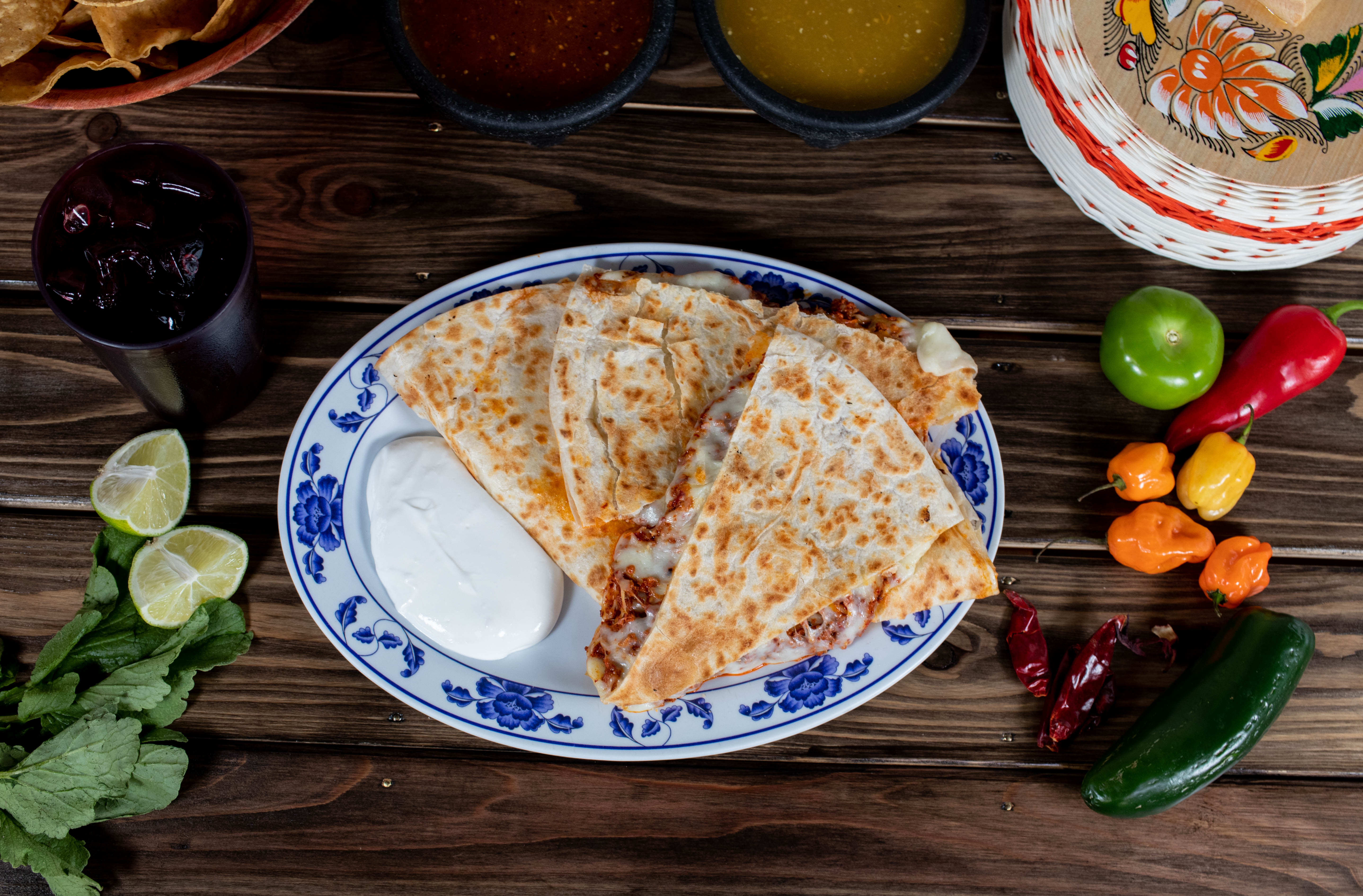 Order Jumbo Meat Quesadilla food online from Rainbow Tacos store, Chicago on bringmethat.com