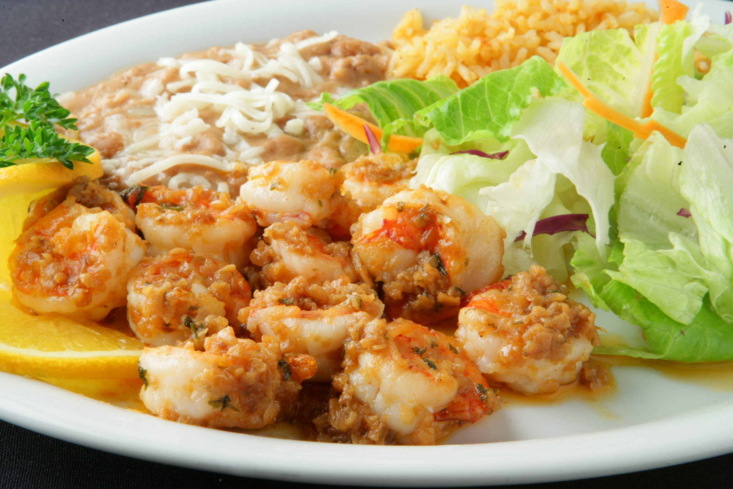 Order #96. Shrimp Garlic Style Combo food online from Chapala Mexican Restaurant store, Brentwood on bringmethat.com