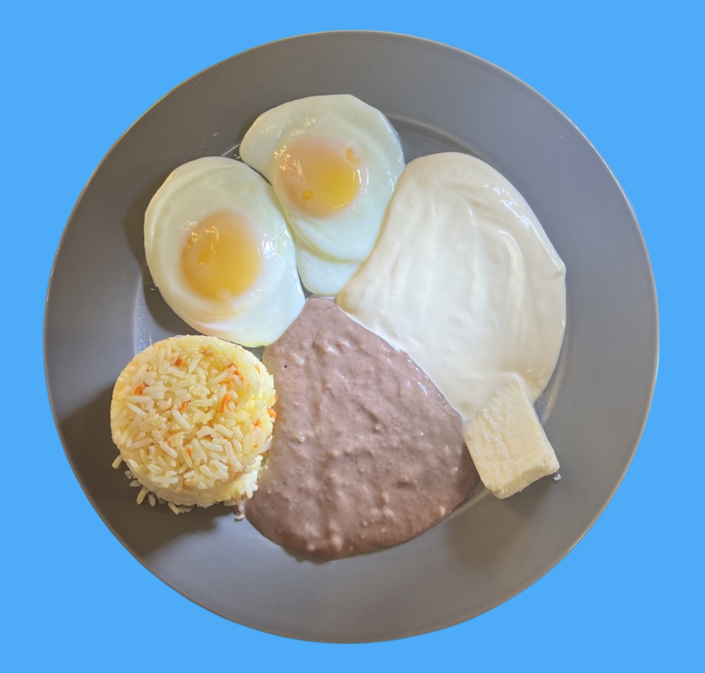 Order 6.  2 Eggs, Rice, Beans, Cream, Cheese and 2 Tortillas. food online from Sabrositas Pupusas store, North Hollywood on bringmethat.com